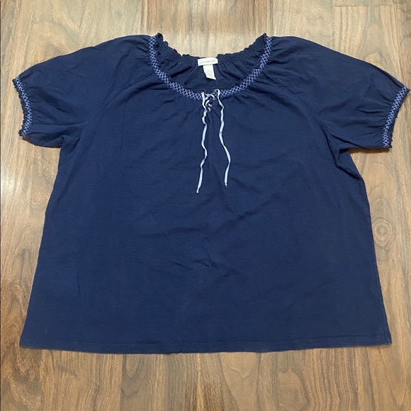 Catherines Tops - Catherines Blue Puff Sleeve Blouse Boho Style Peasant Top